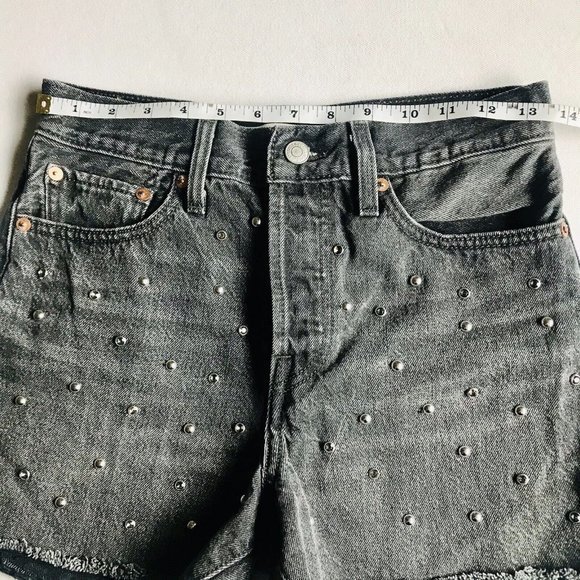 Levi’s Black Wedgie Short Cutoff Studded‎ Rhinestone Size 27 Button Fly - Picture 8 of 11